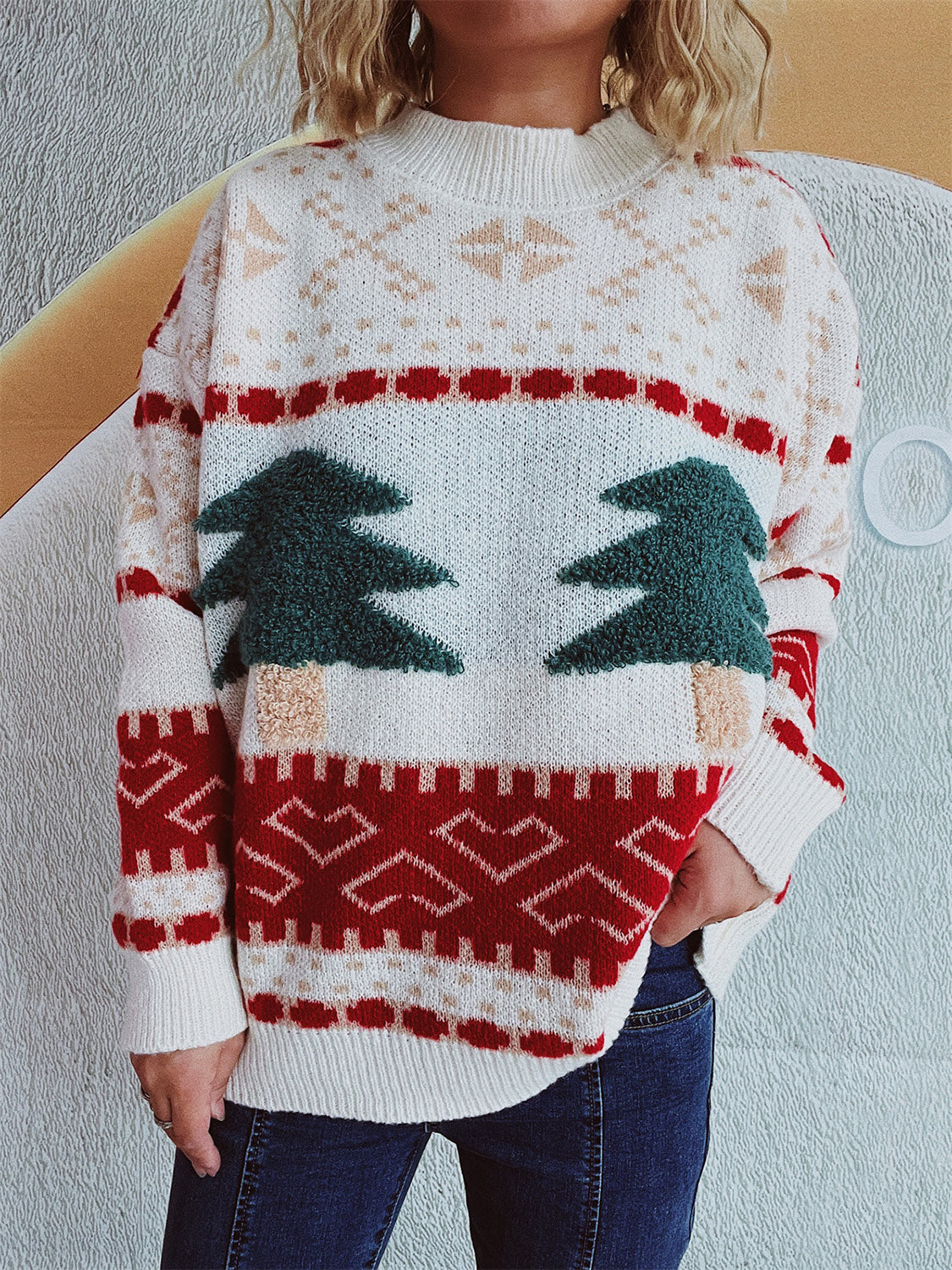 NicholesGifts Women Christmas Tree Mock Neck Long Sleeve Sweater NicholesGifts
