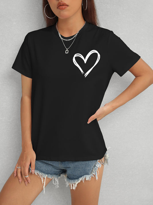 Women Heart Round Neck Short Sleeve T-Shirt