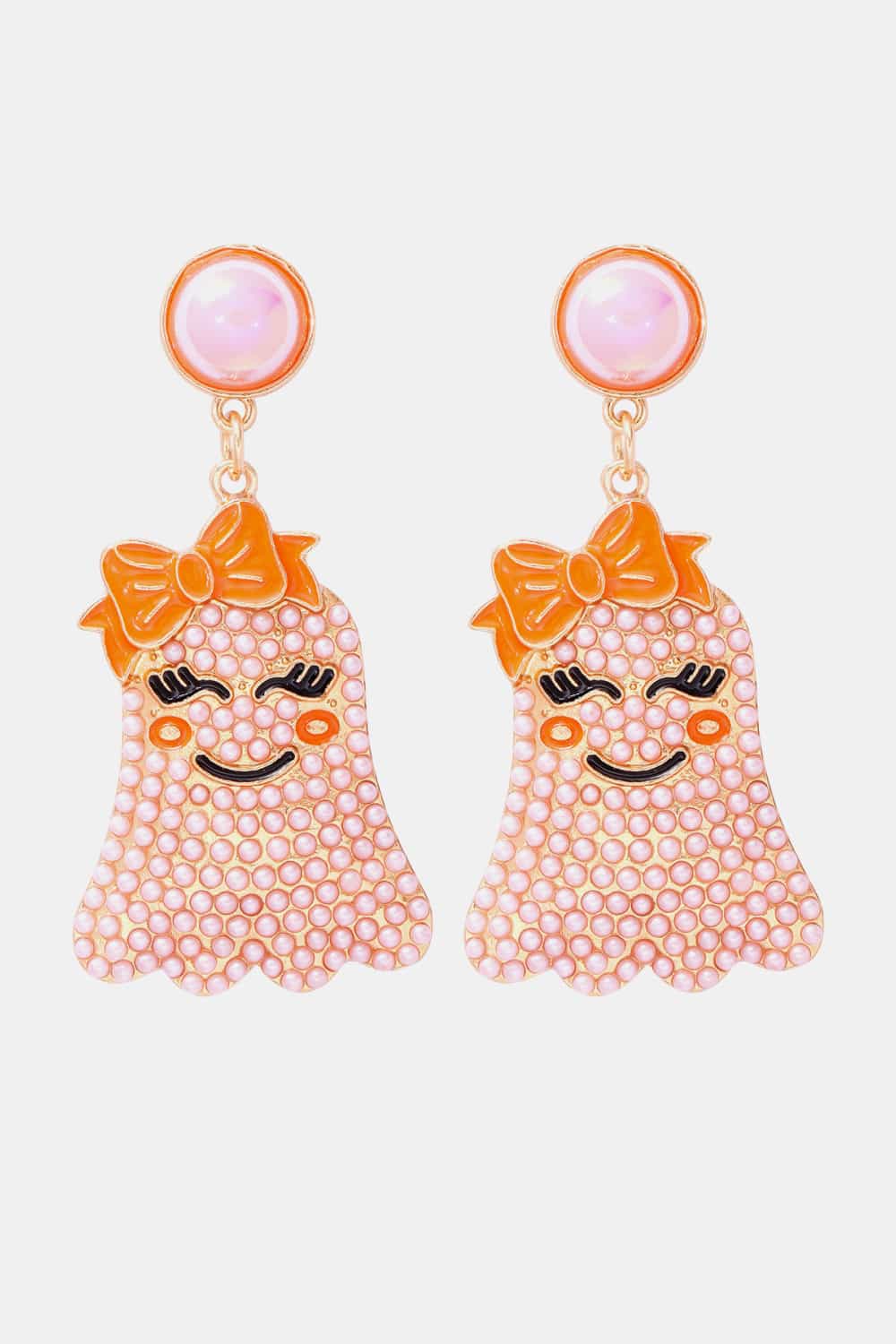 Women Smiling Ghost Shape Synthetic Pearl Earrings NicholesGifts