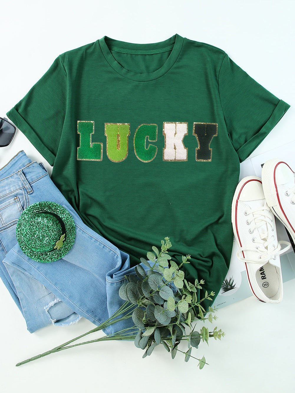 LUCKY Round Neck Short Sleeve T-Shirt NicholesGifts
