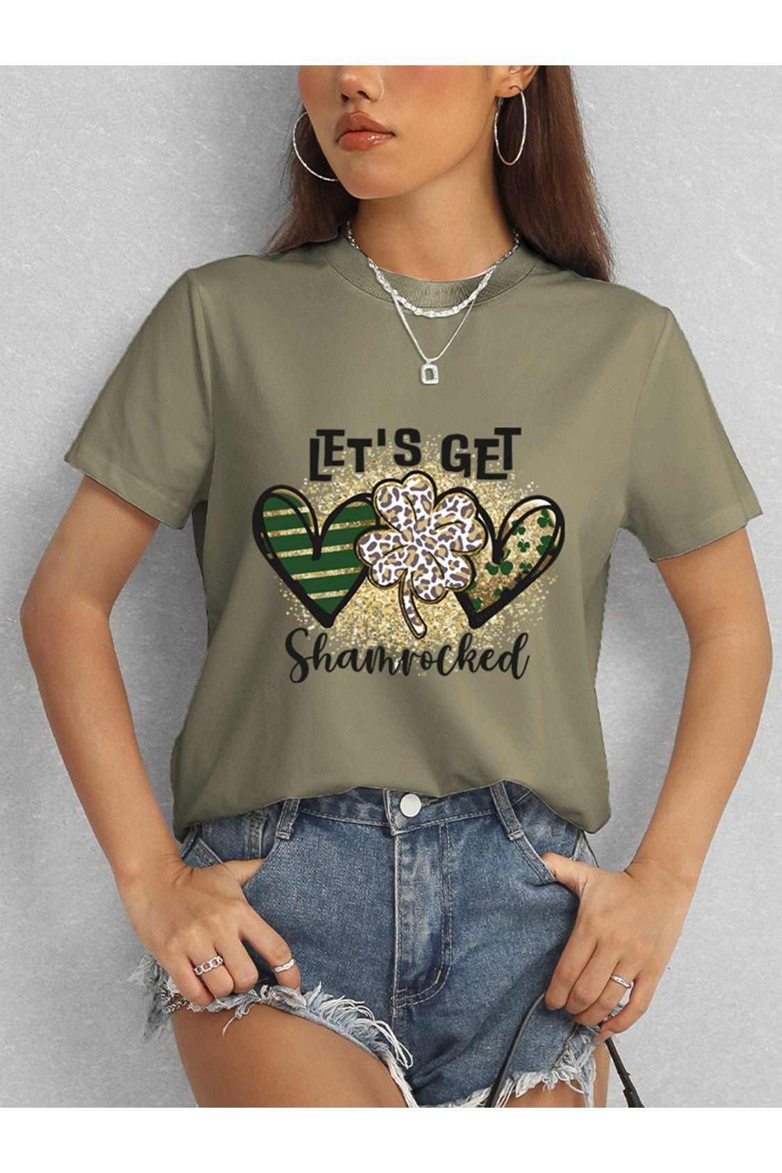 Women Lucky Clover Round Neck Short Sleeve T-Shirt NicholesGifts