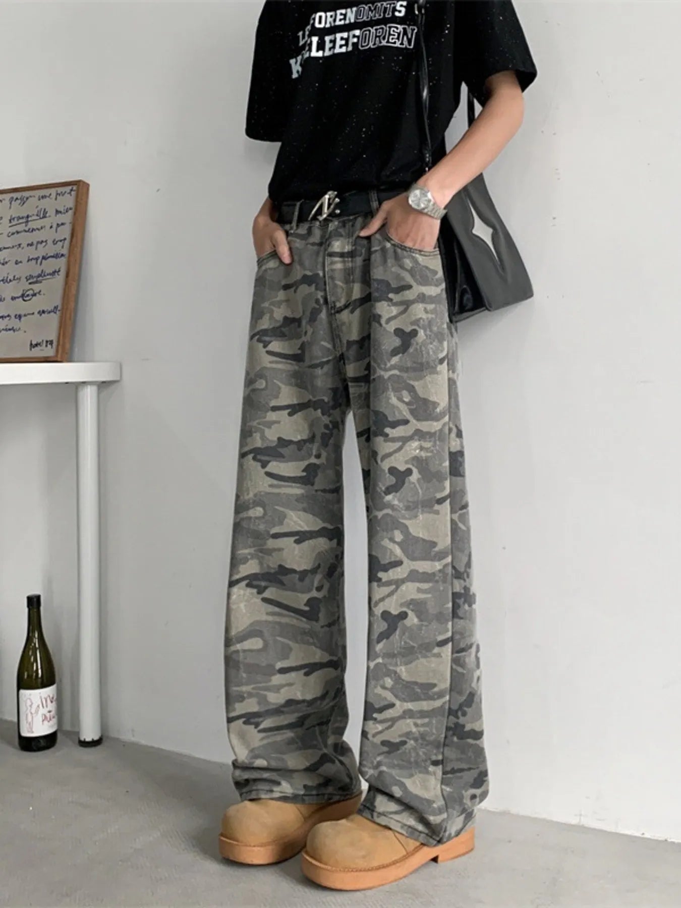 Men's Full Size Camouflage Wide-Leg Jeans Plus Size