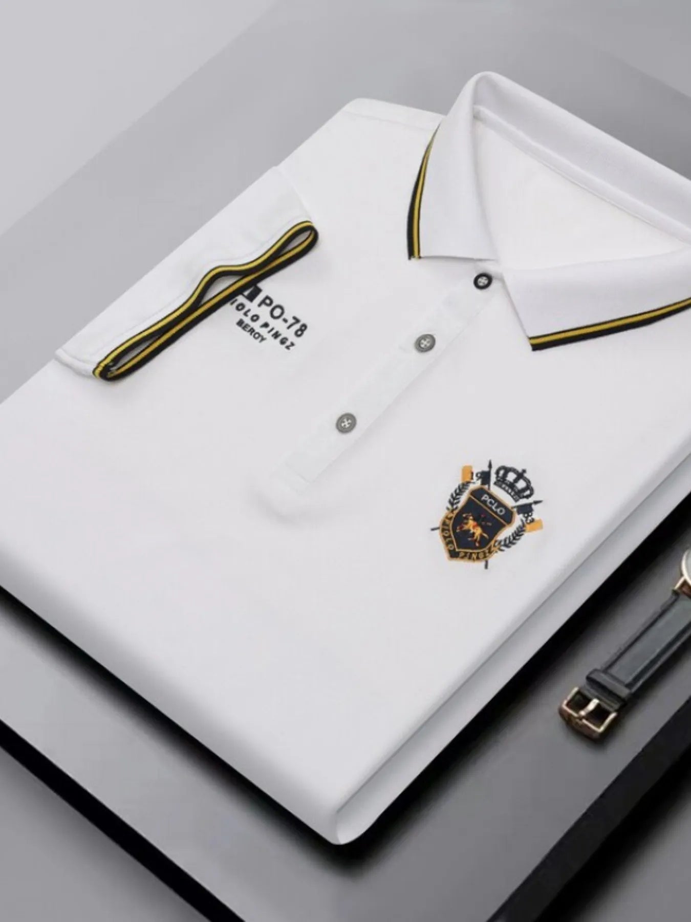 Men's Plus Size Embroidered Detail Short Sleeve Polo