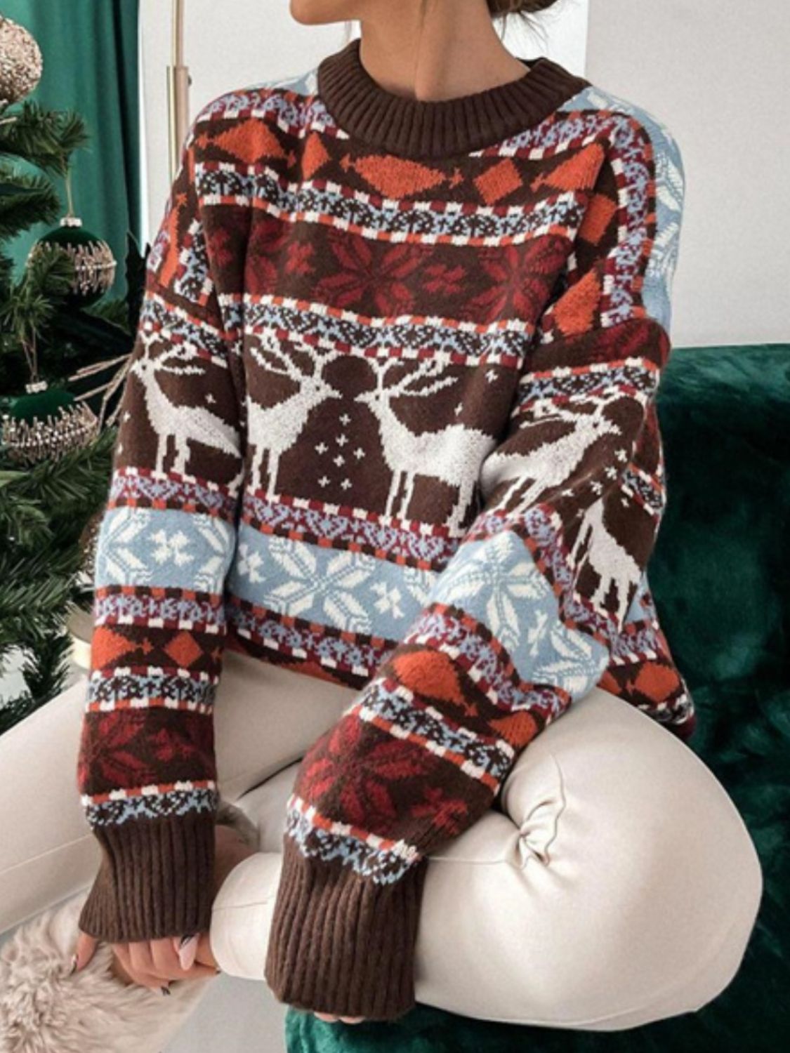 Geometric Round Neck Dropped Shoulder Sweater NicholesGifts