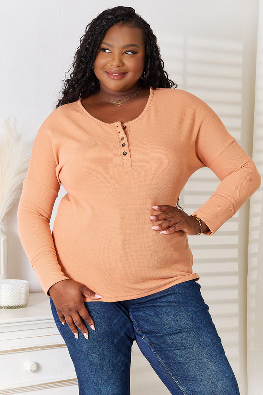 Basic Bae Half Button Long Sleeve Top NicholesGifts