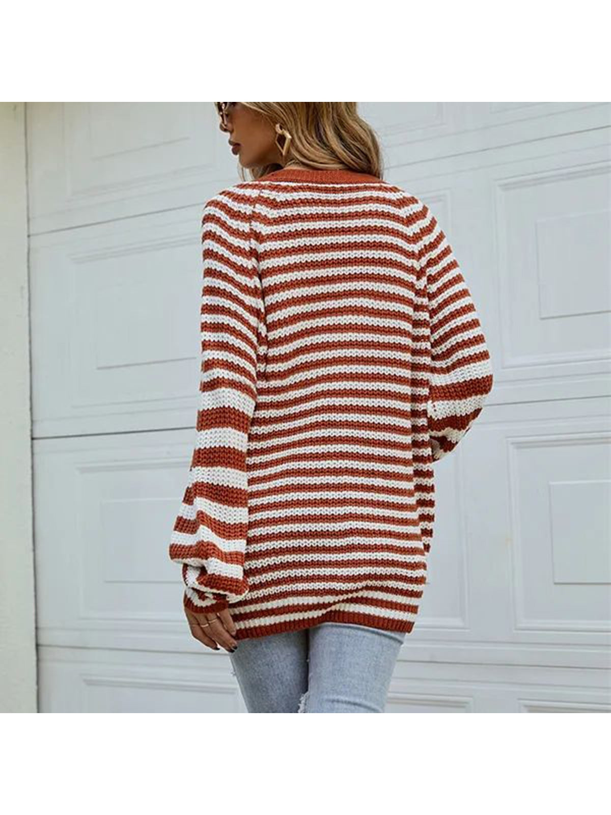 NicholesGifts Women Striped Button Down Long Sleeve Cardigan nicholesgifts