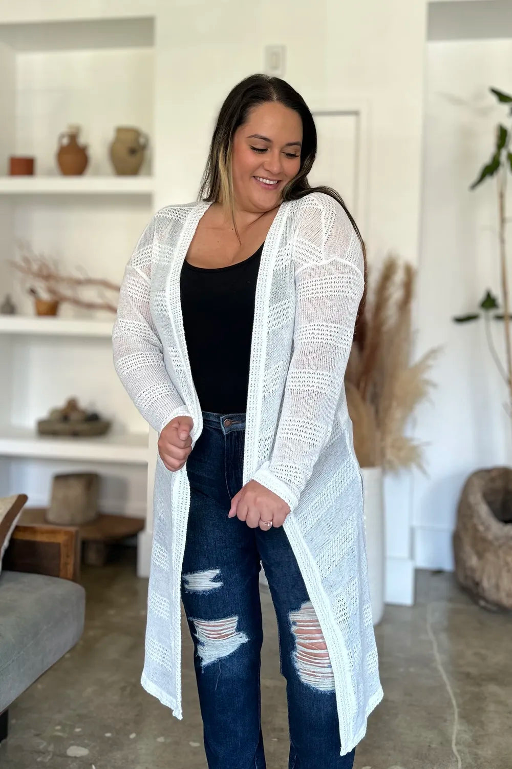 Double Take Full Size Open Front Longline Cardigan NicholesGifts