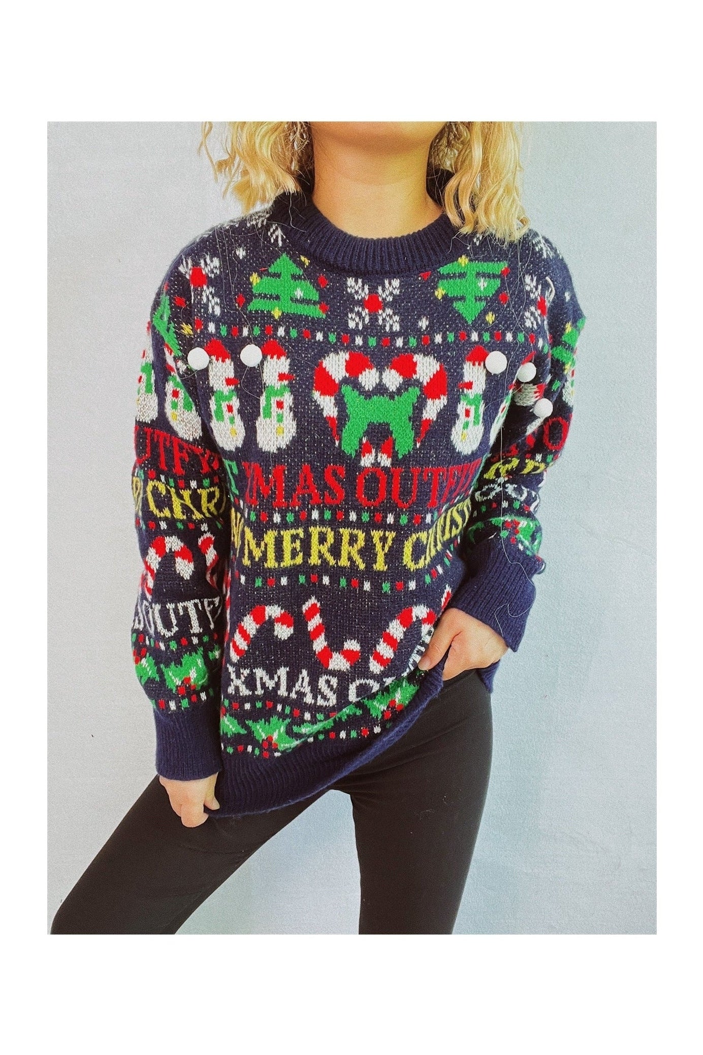 Christmas Pattern Round Neck Long Sleeve Sweater NicholesGifts
