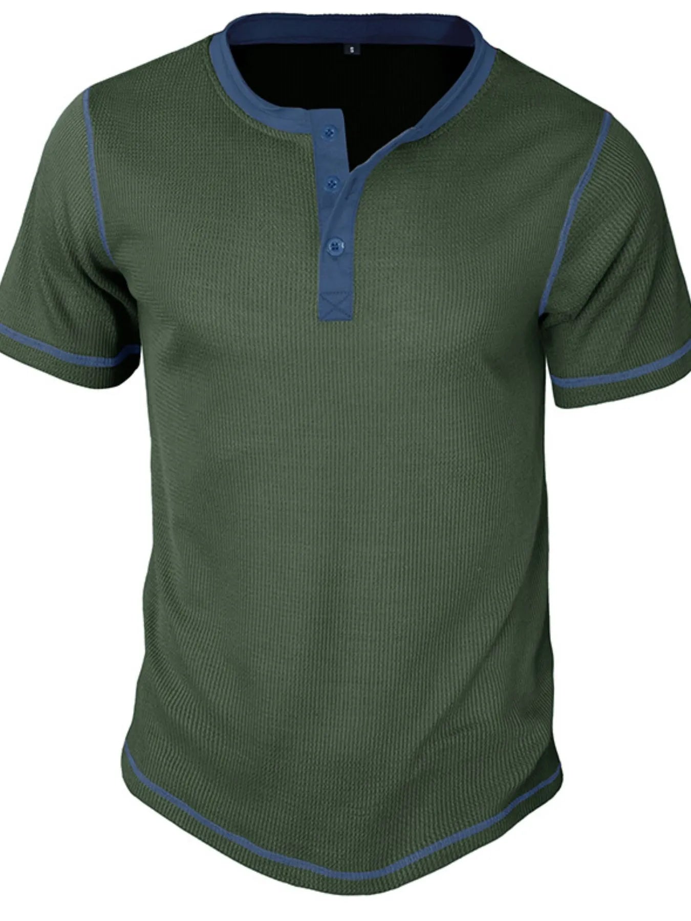 Men's Full Size Contrast Stitch Henley Polo Shirt Plus Size
