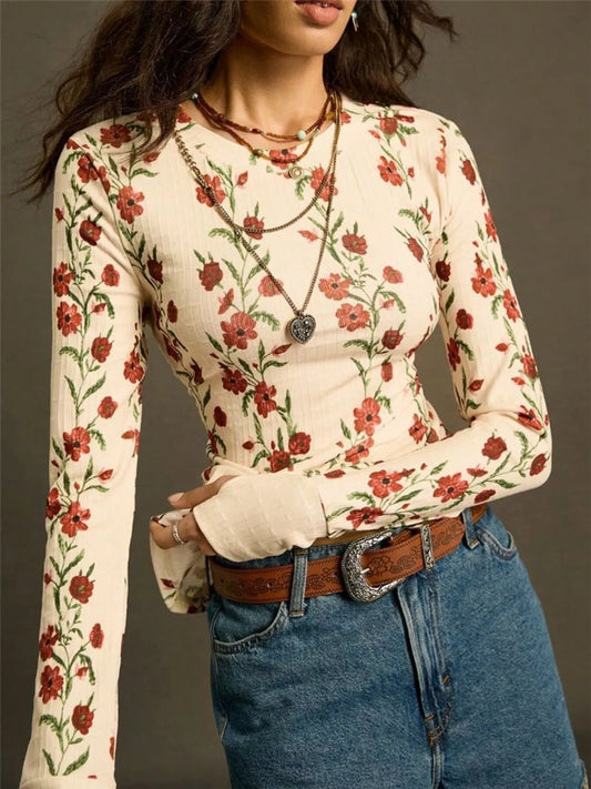 Floral Print Long Sleeve T-Shirt nicholesgifts