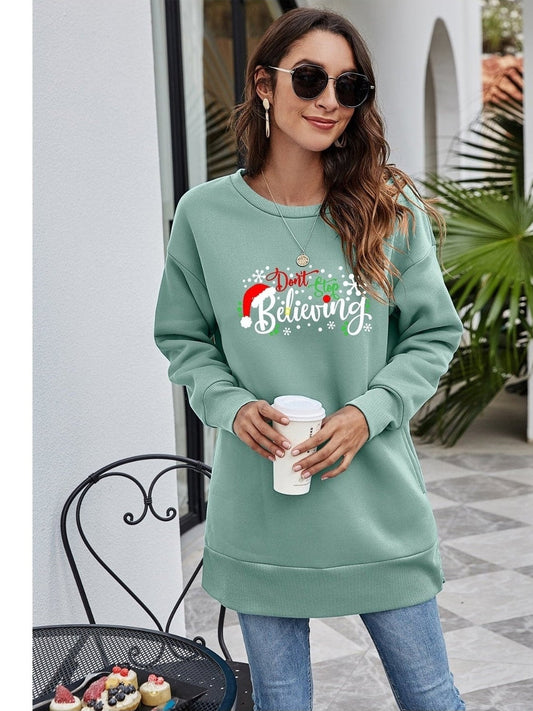 DON'T STOP BELIEVING Graphic Drop Shoulder Sweatshirt
