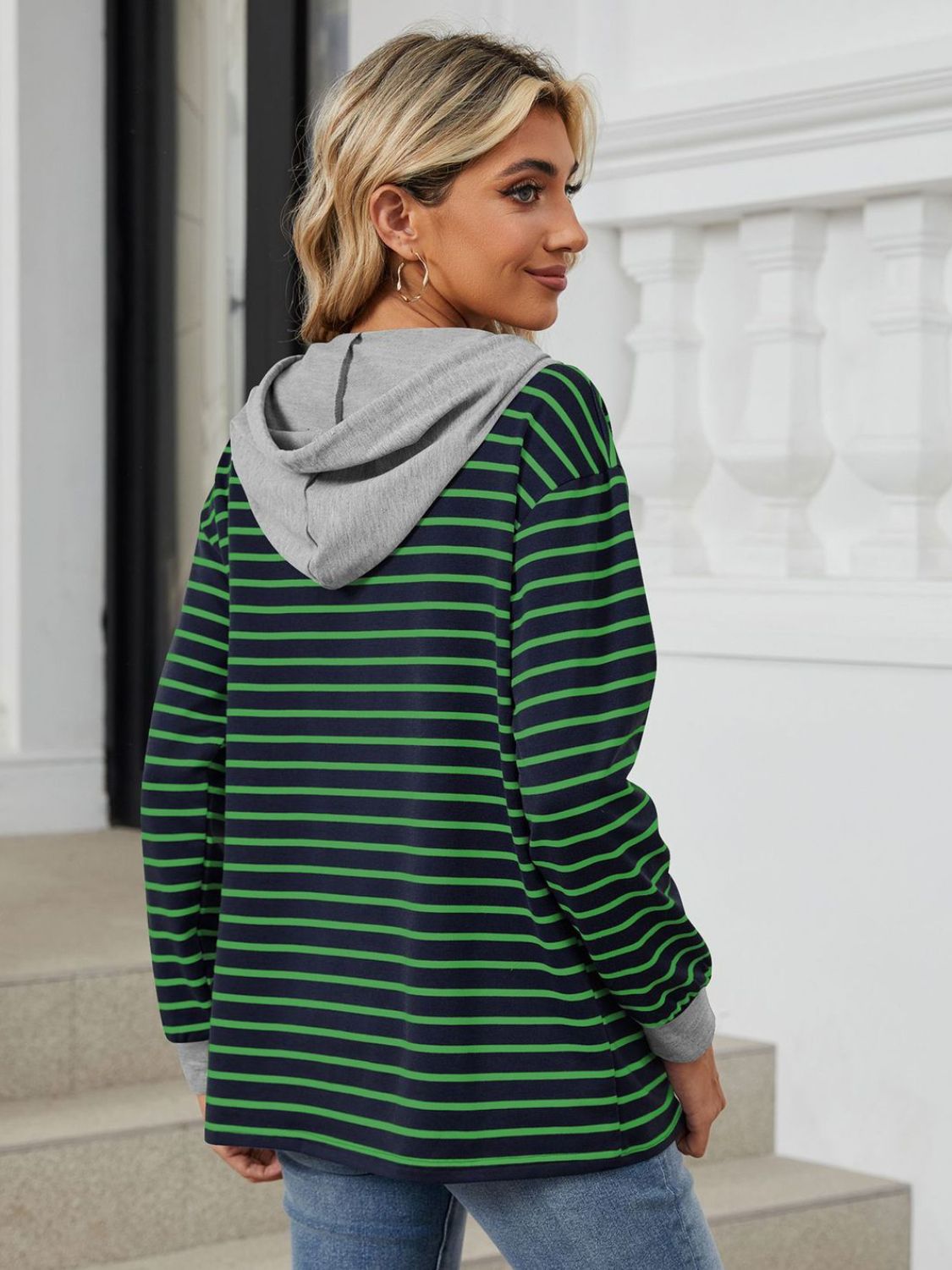 NicholesGifts Women Drawstring Striped Long Sleeve Hoodie NicholesGifts