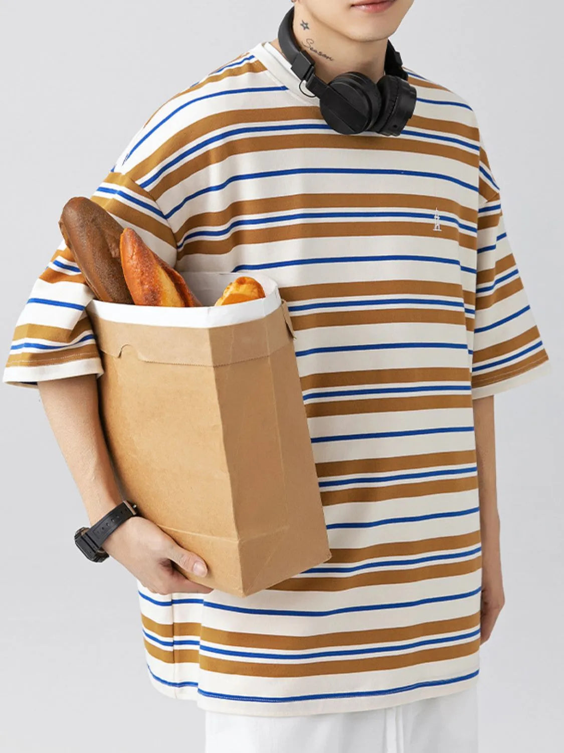 Men's Plus Size Basic style Round Neck Striped T-Shirt