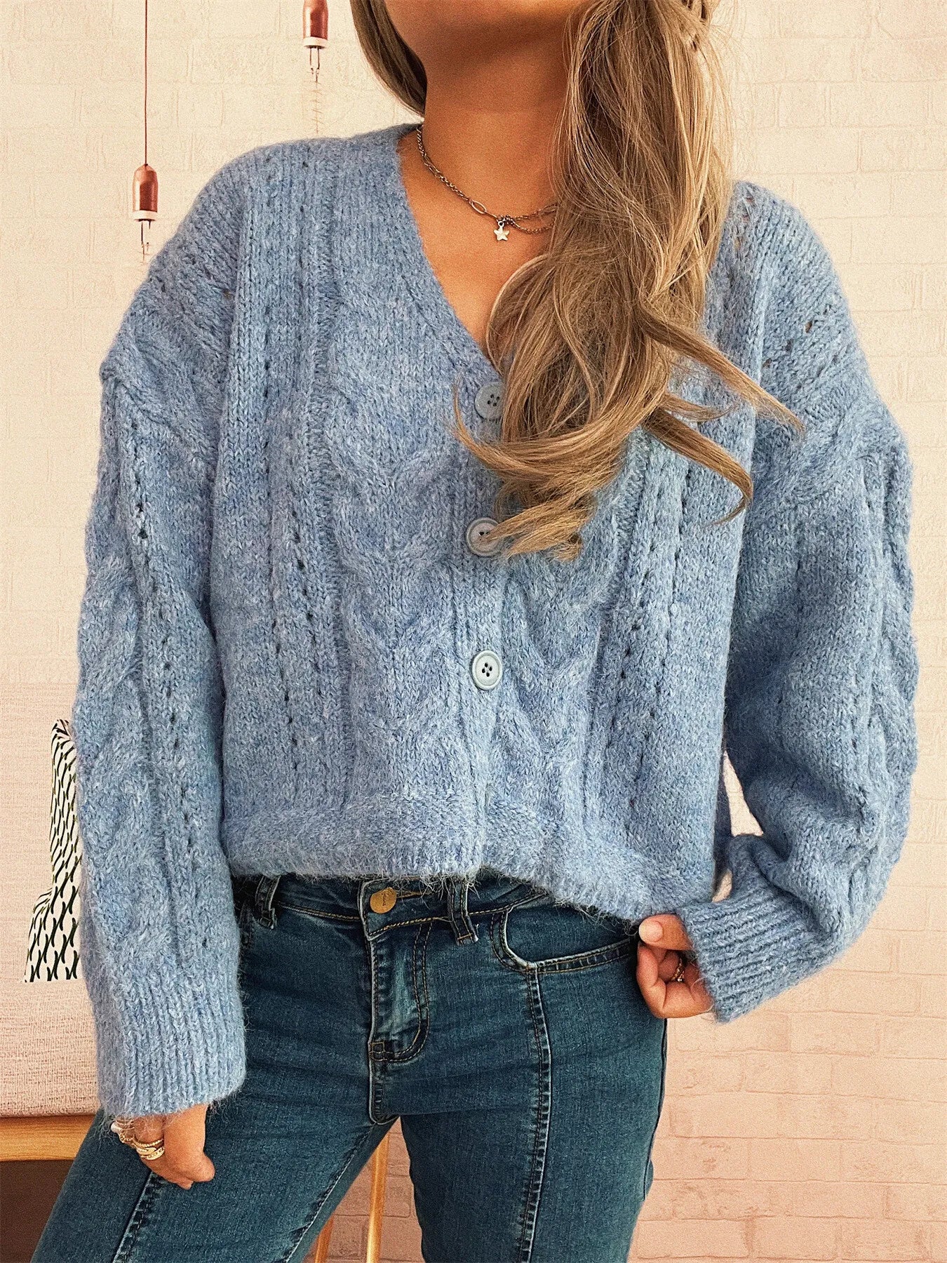 Cable Knit Button-Up Cardigan