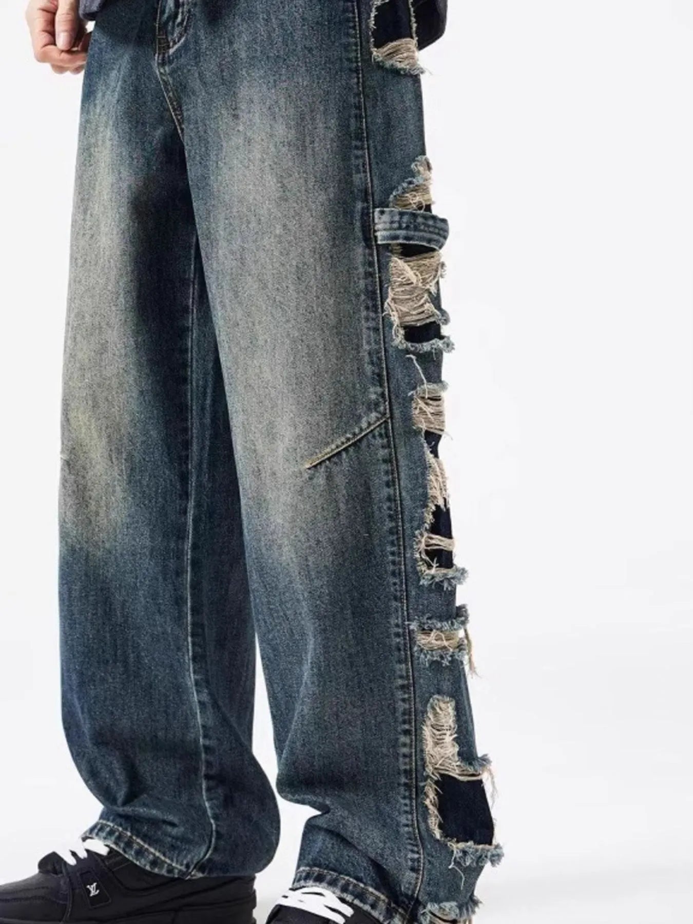 Men's Full Size Distressed Wide Leg Baggy Jeans Plus Size