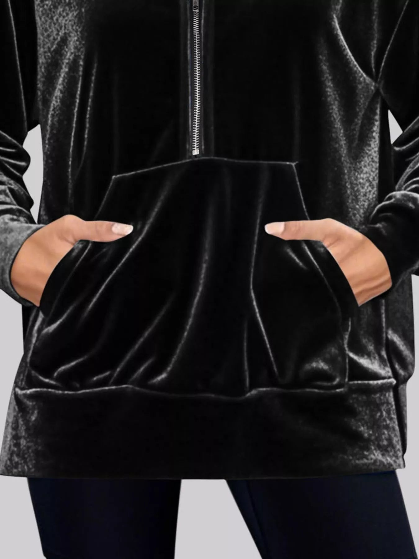 Full Size Half Zip Kangaroo Pocket Hoodie Plus Size Trendsi