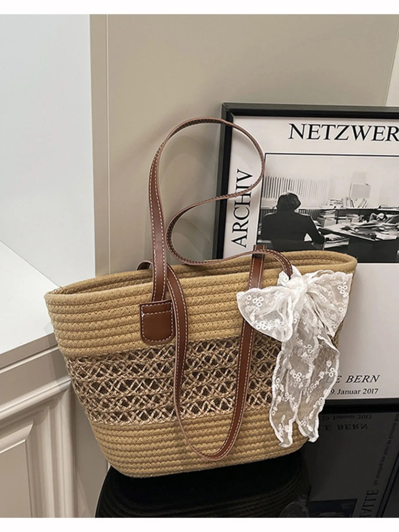 Woven Straw Shoulder Bag nicholesgifts