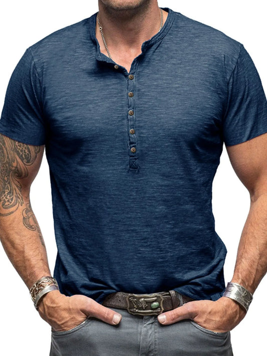 Men's Casual Henley Short Sleeve Button Top NicholesGifts