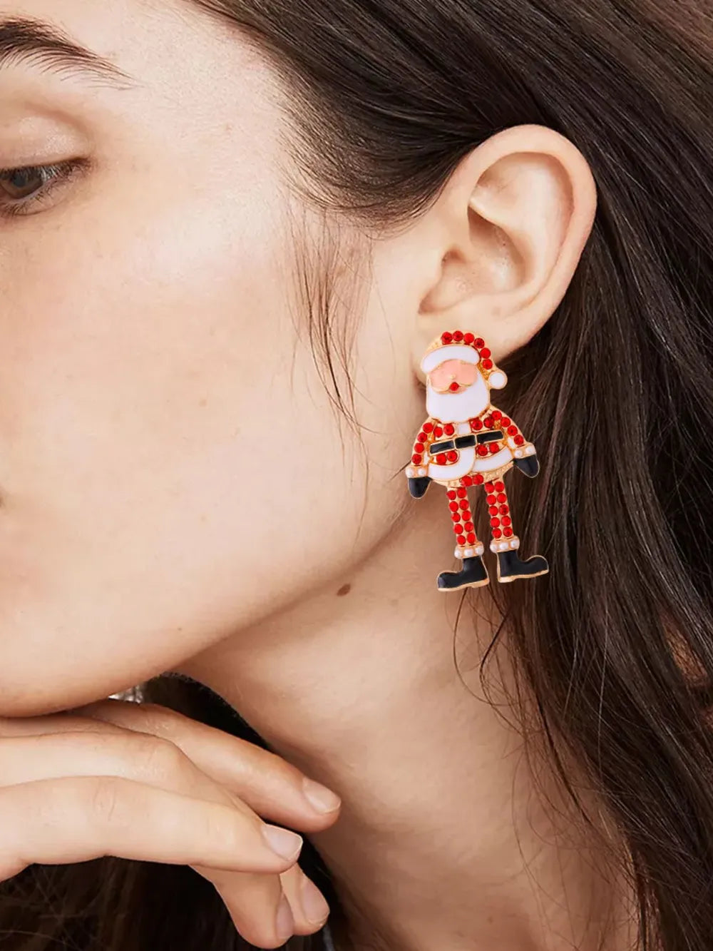 Alloy Rhinestone Santa Earrings Trendsi