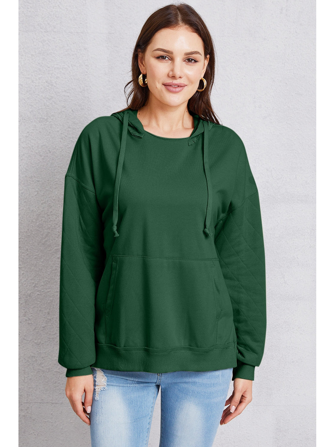 NicholesGifts Women Drawstring Kangaroo Pocket Dropped Shoulder Hoodie NicholesGifts