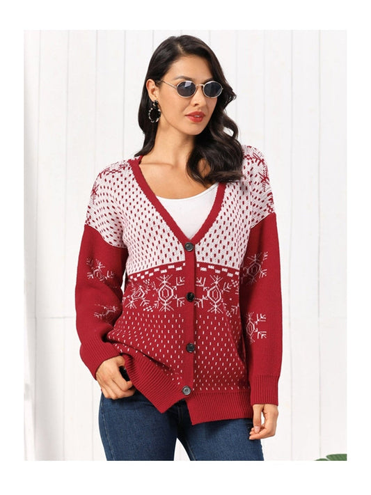 NicholesGifts Women Snowflake Button Down Cardigan