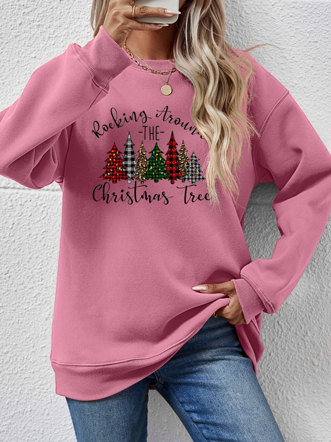 Christmas Tree Graphic Round Neck Sweatshirt NicholesGifts