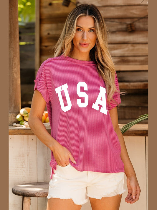 USA Round Neck Short Sleeve T-Shirt NicholesGifts