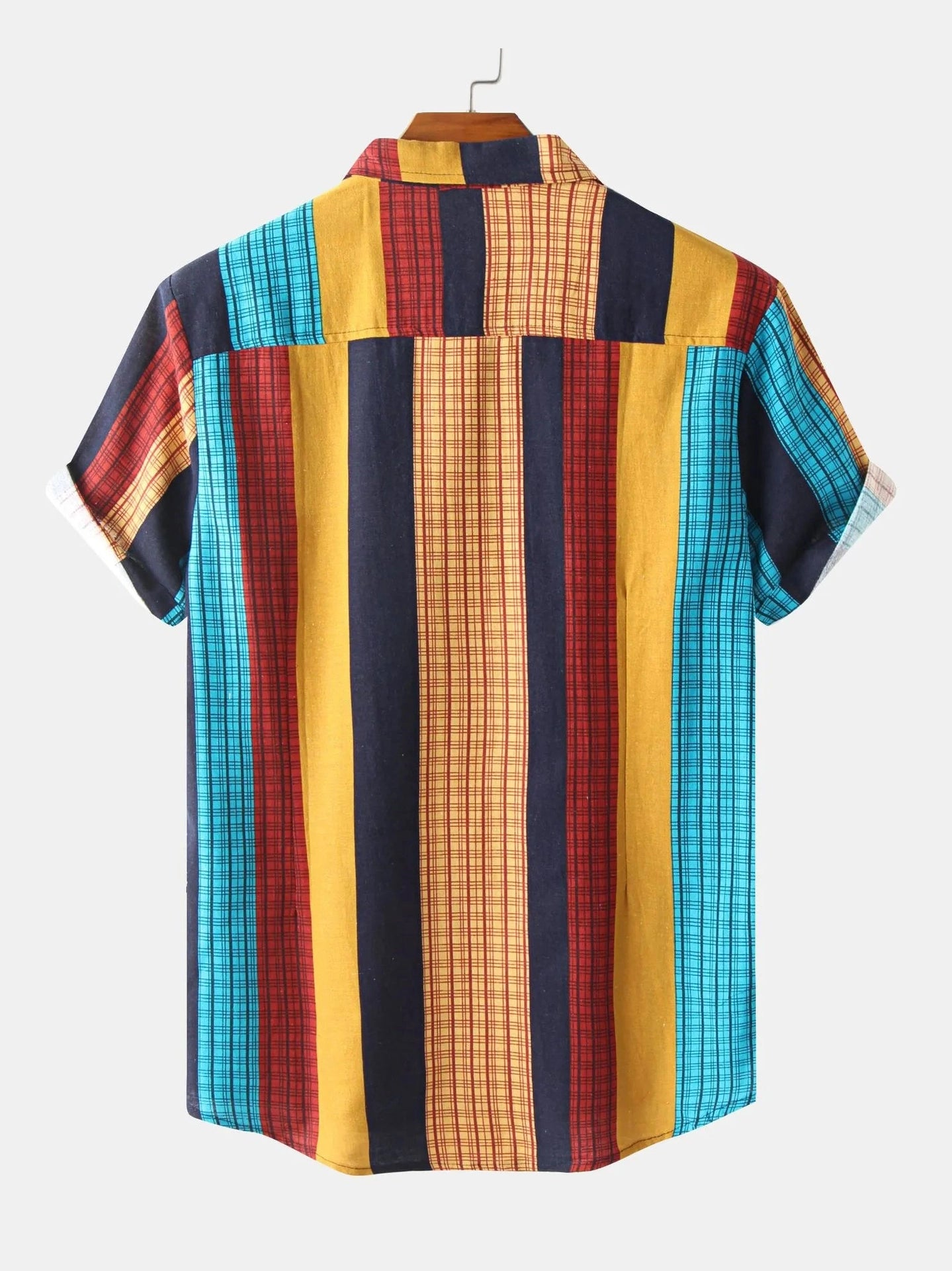Men's Plus Size Multicolor Striped Short Sleeve Button Down Casual Shirt Trendsi