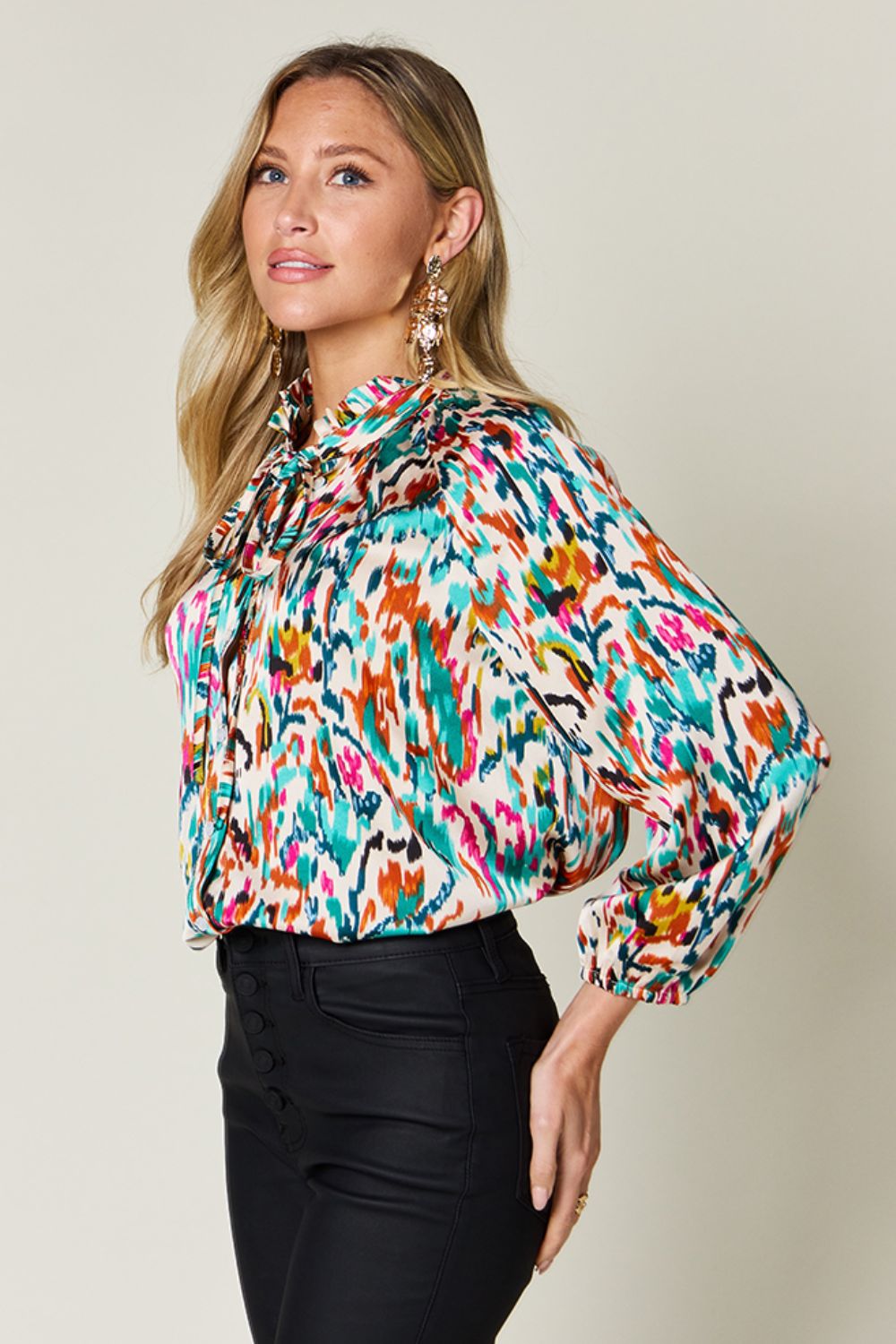 Women Double Take Full Size Printed Button Up Long Sleeve Shirt NicholesGifts