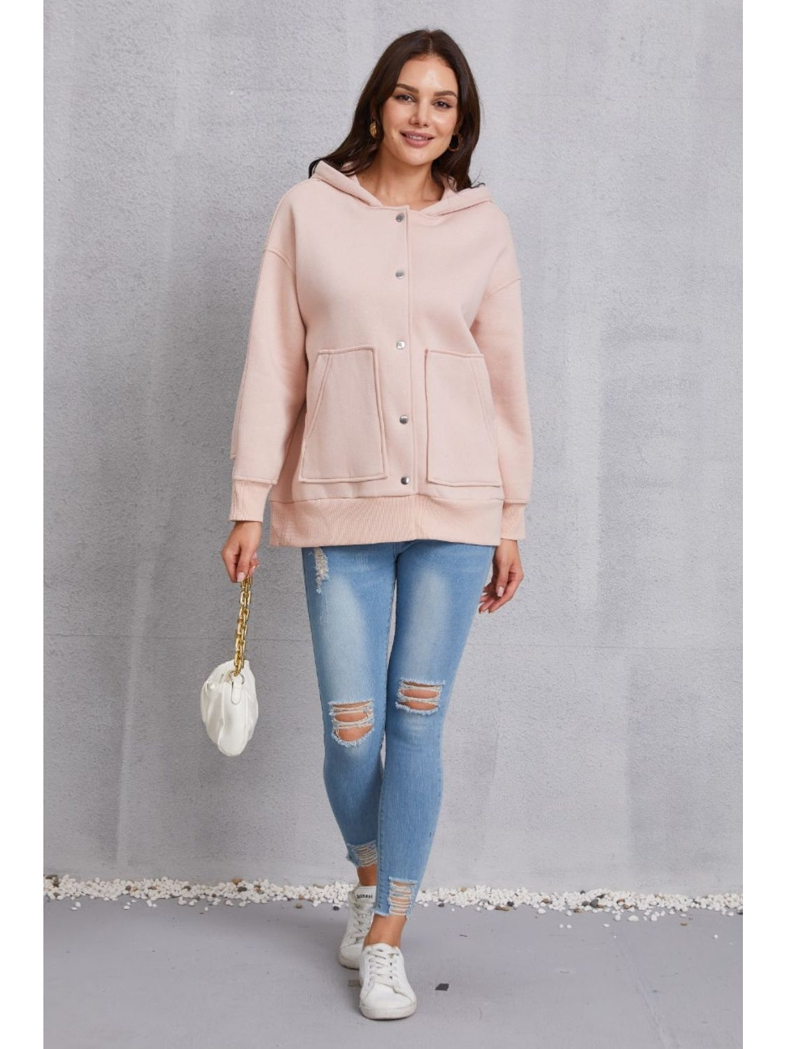 NicholesGifts Women Snap Down Dropped Shoulder Hoodie NicholesGifts