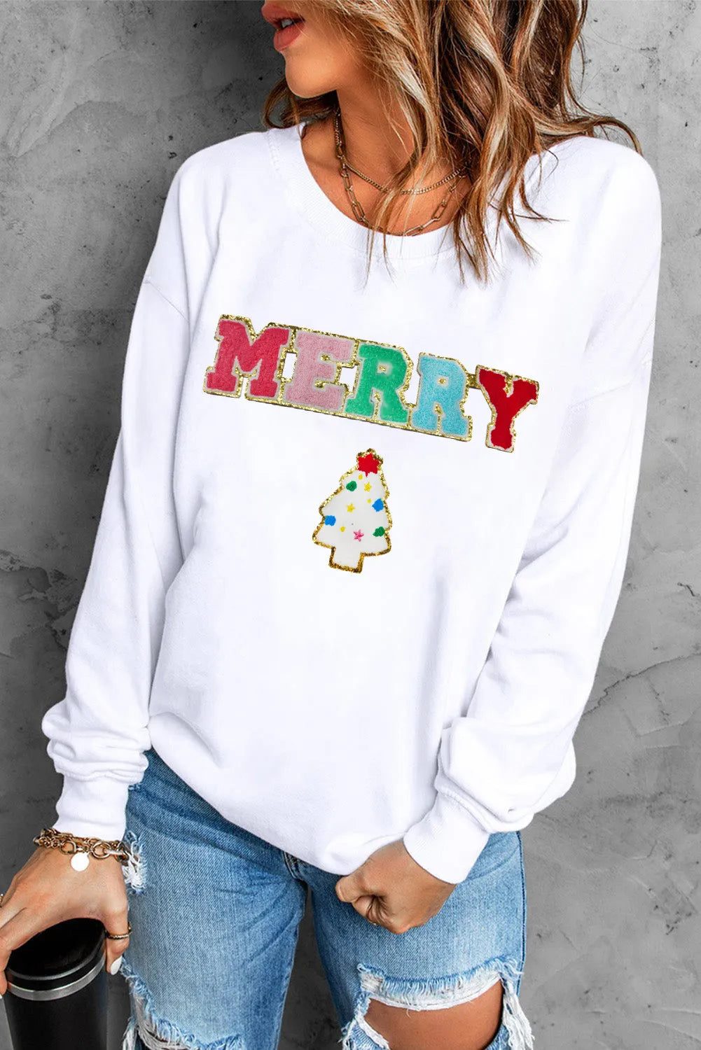 MERRY Round Neck Long Sleeve Sweatshirt NicholesGifts