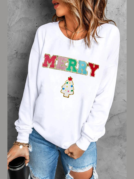 MERRY Round Neck Long Sleeve Sweatshirt NicholesGifts