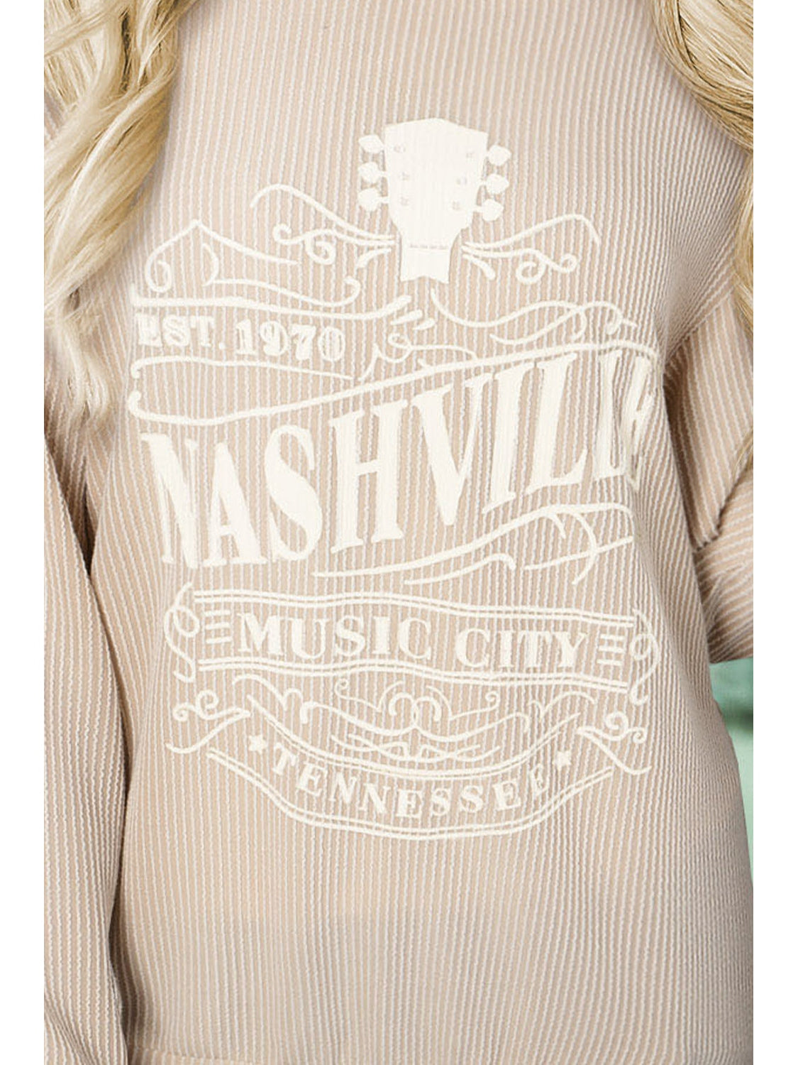 Ribbed Round Neck Long Sleeve Graphic Sweatshirt NicholesGifts