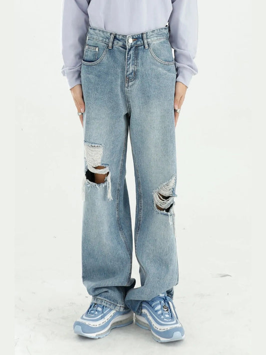 Distressed Wide Leg Jeans with Pockets Trendsi