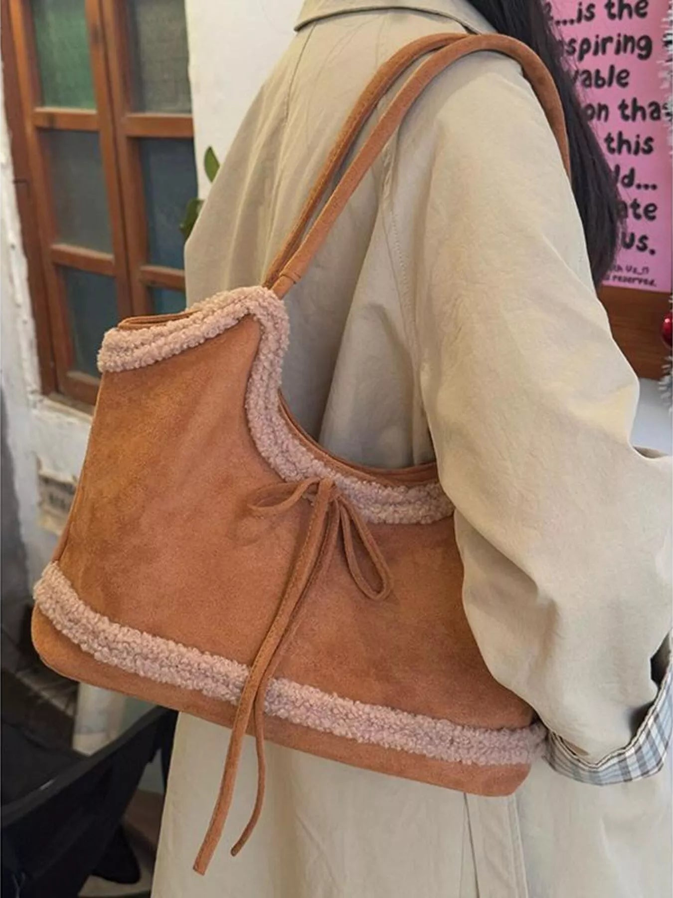 Plush Trim Shoulder Bag nicholesgifts