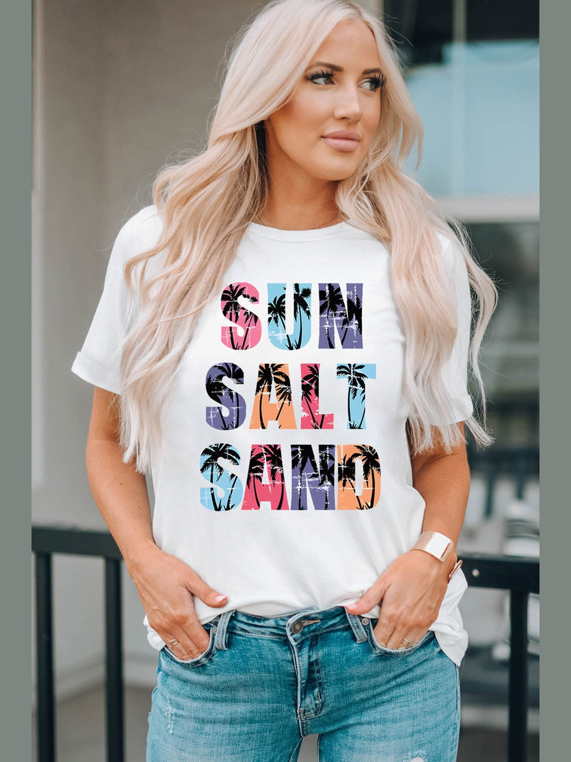 Letter Graphic Round Neck Tee