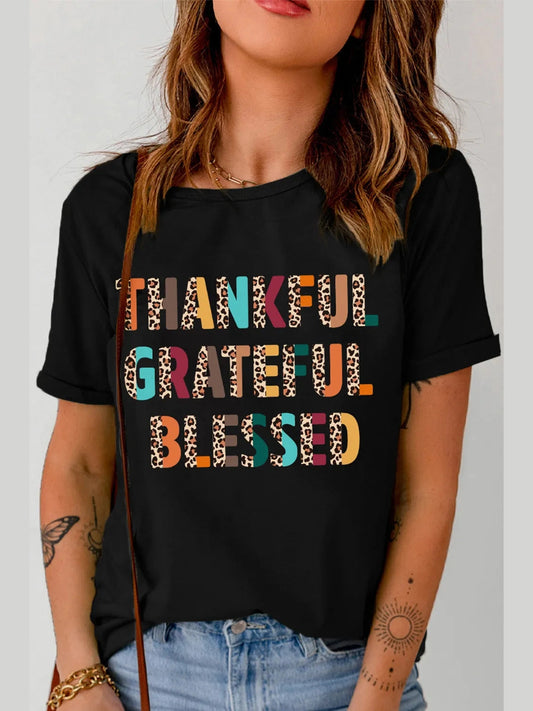 Letter Graphic Round Neck Short Sleeve T-Shirt NicholesGifts