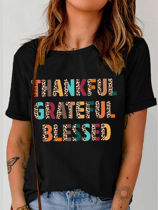 Letter Graphic Round Neck Short Sleeve T-Shirt nicholesgifts