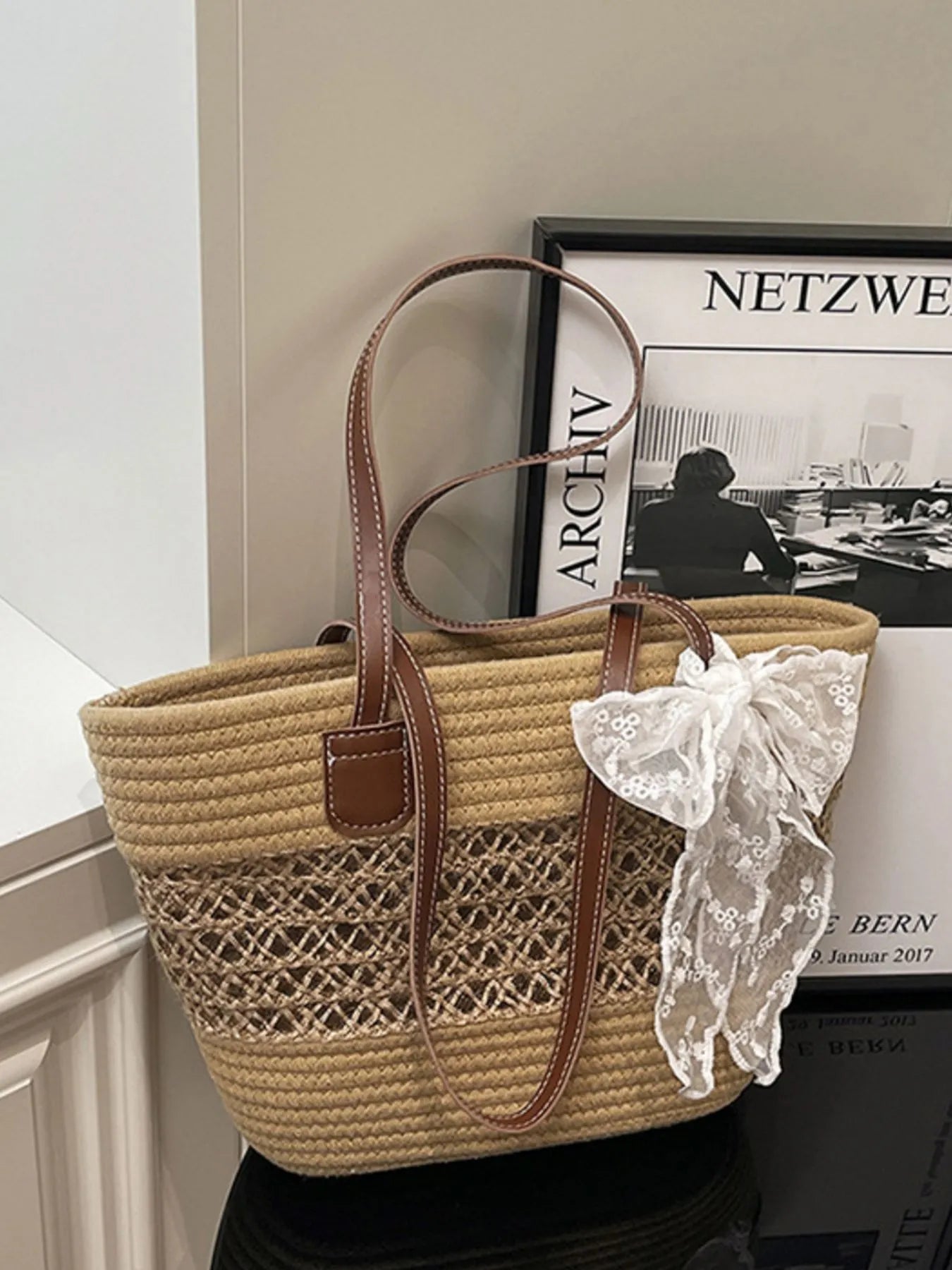 Woven Straw Shoulder Bag Trendsi