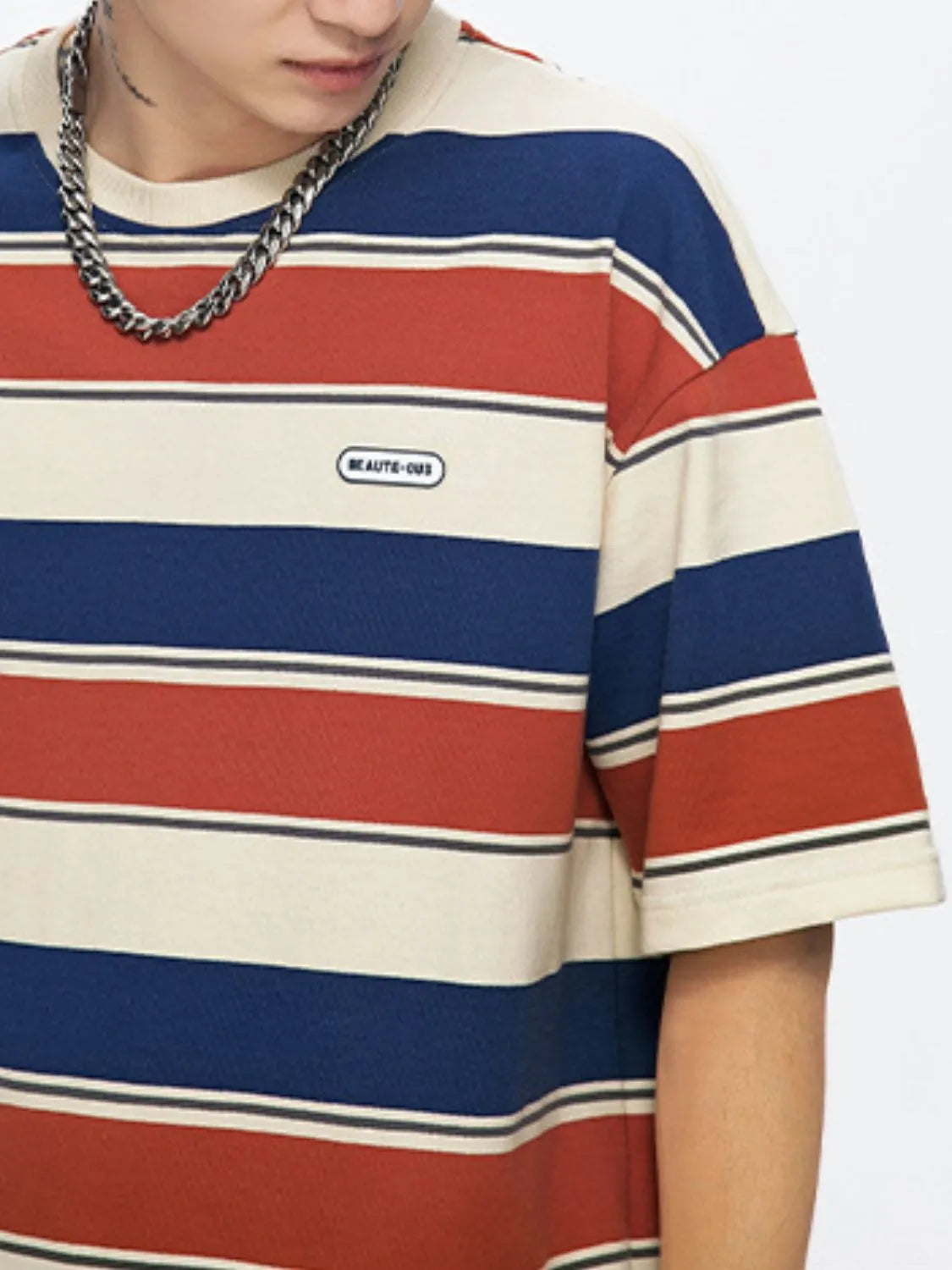 Men's Full Size Striped Round Neck Half Sleeve T-Shirt Plus Size