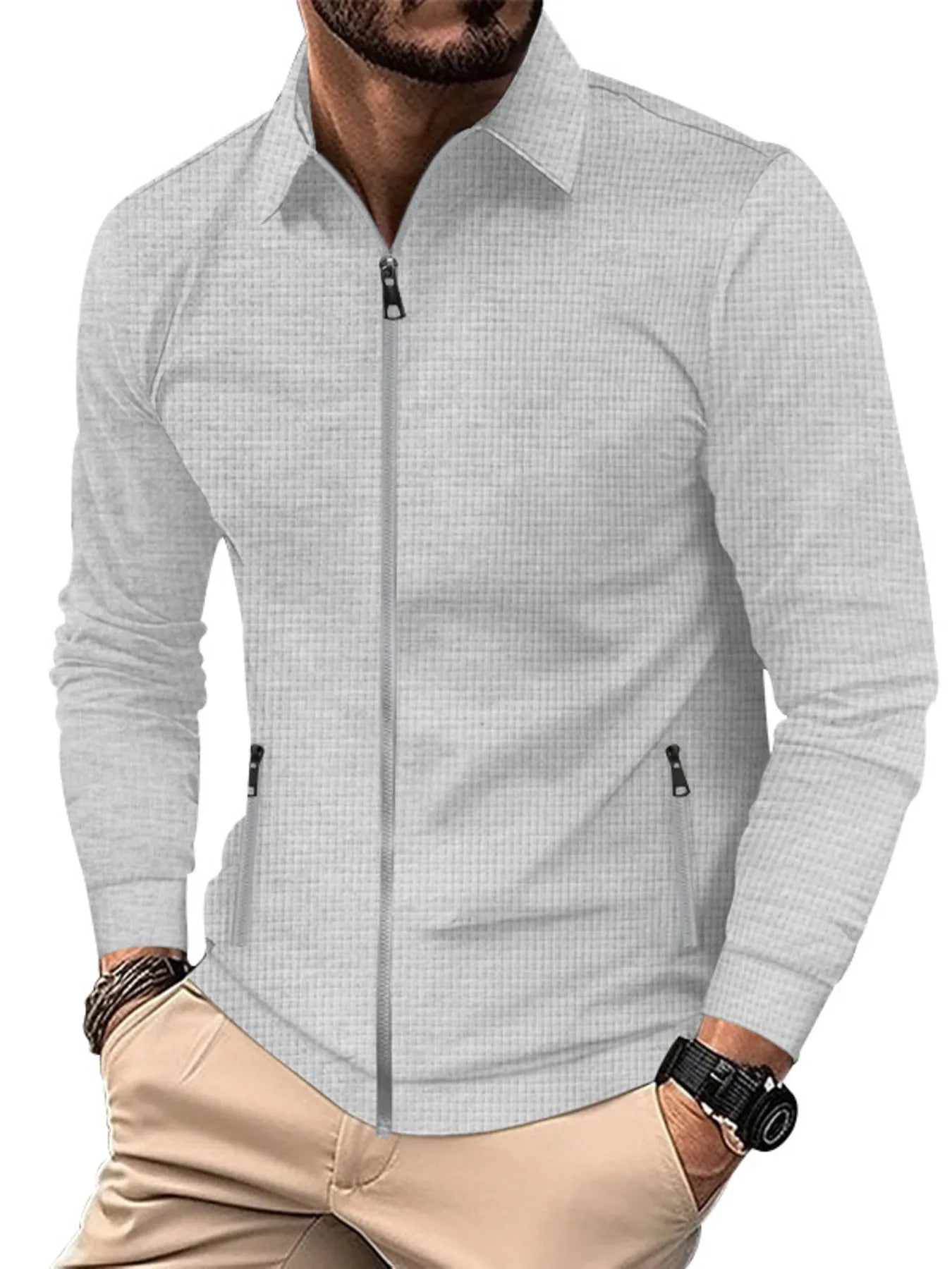 Men's Full Size Waffle Knit Zip Up Jacket Plus Size Trendsi