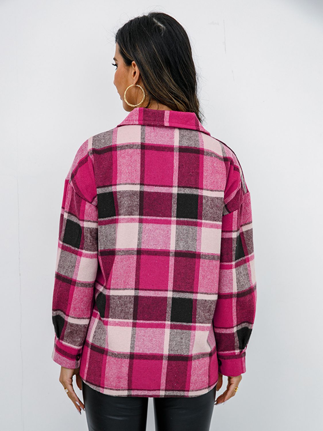 Shiny Plaid Button Up Collared Neck Jacket NicholesGifts