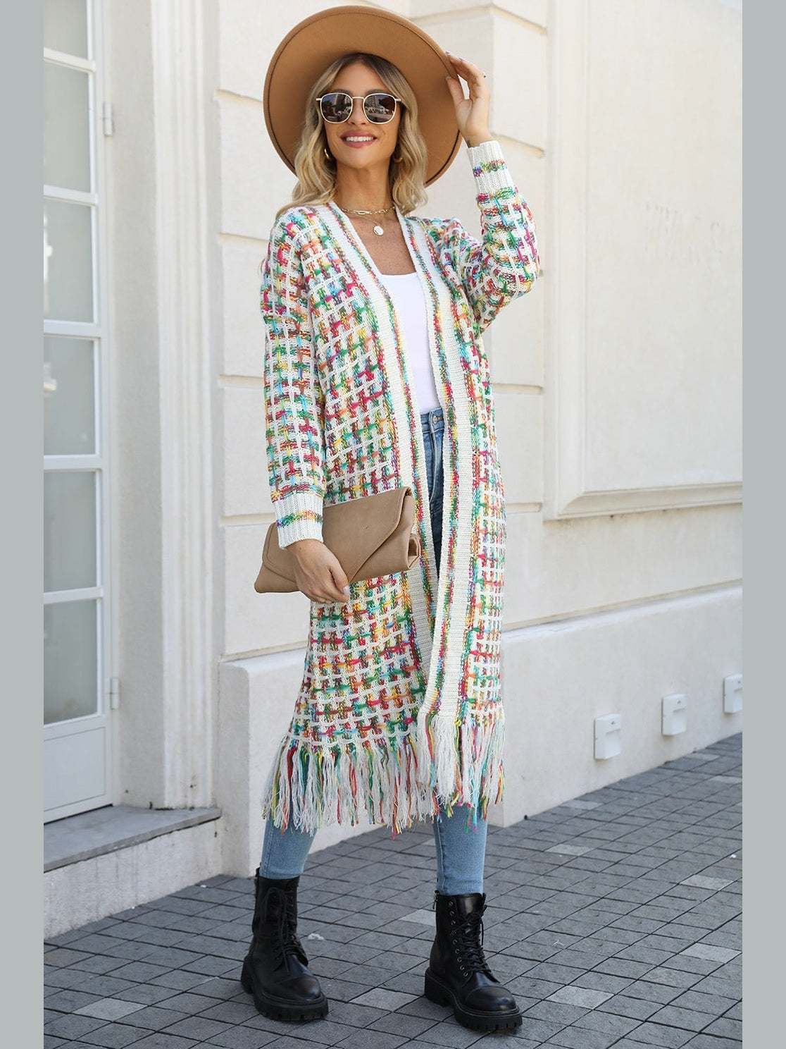 Women Open Front Fringe Hem Cardigan Sweater nicholesgifts