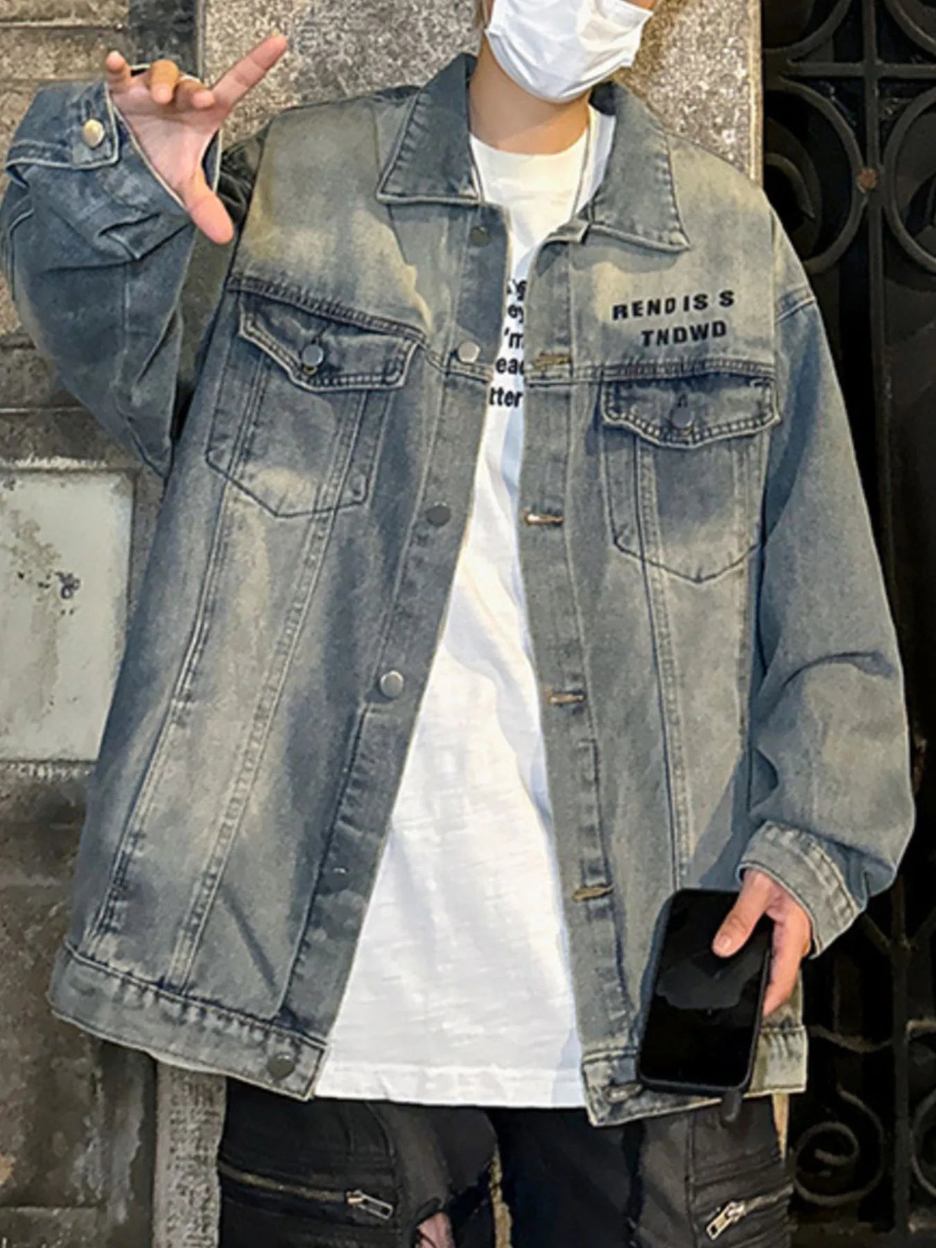 Men's Plus Size Oversized Button Up Washed Denim Jacket Trendsi