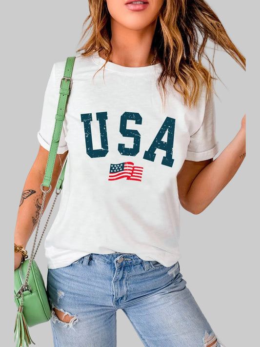 USA Round Neck Short Sleeve T-Shirt nicholesgifts