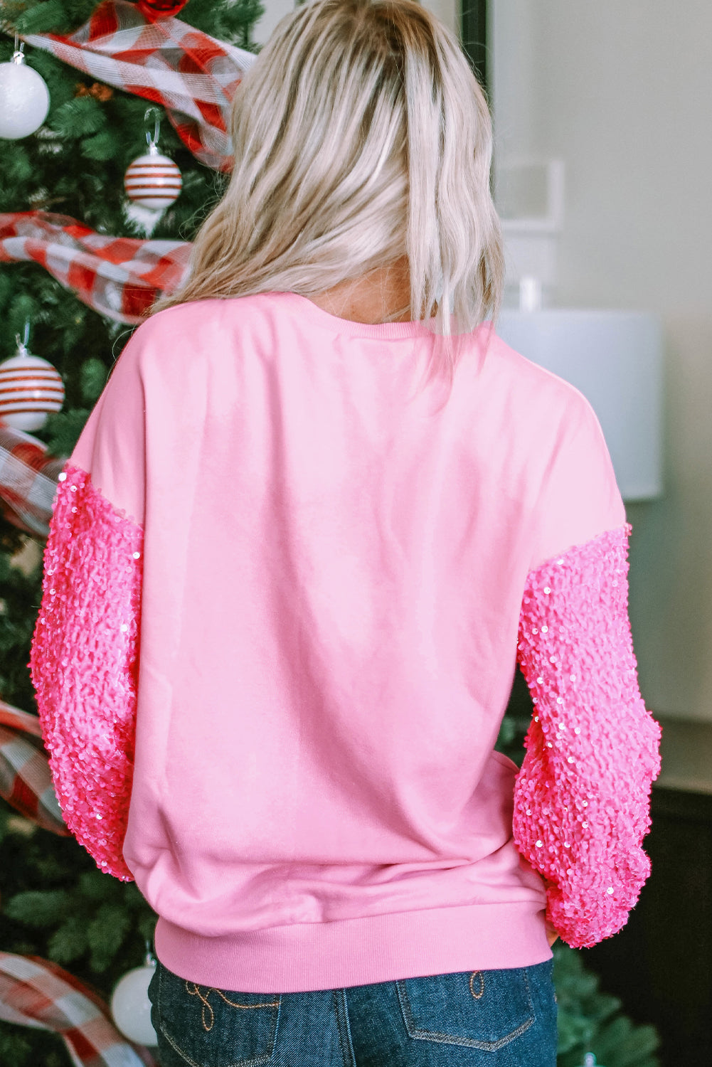Women Valentine’s Day Sequin Heart Long Sleeve Sweatshirt NicholesGifts