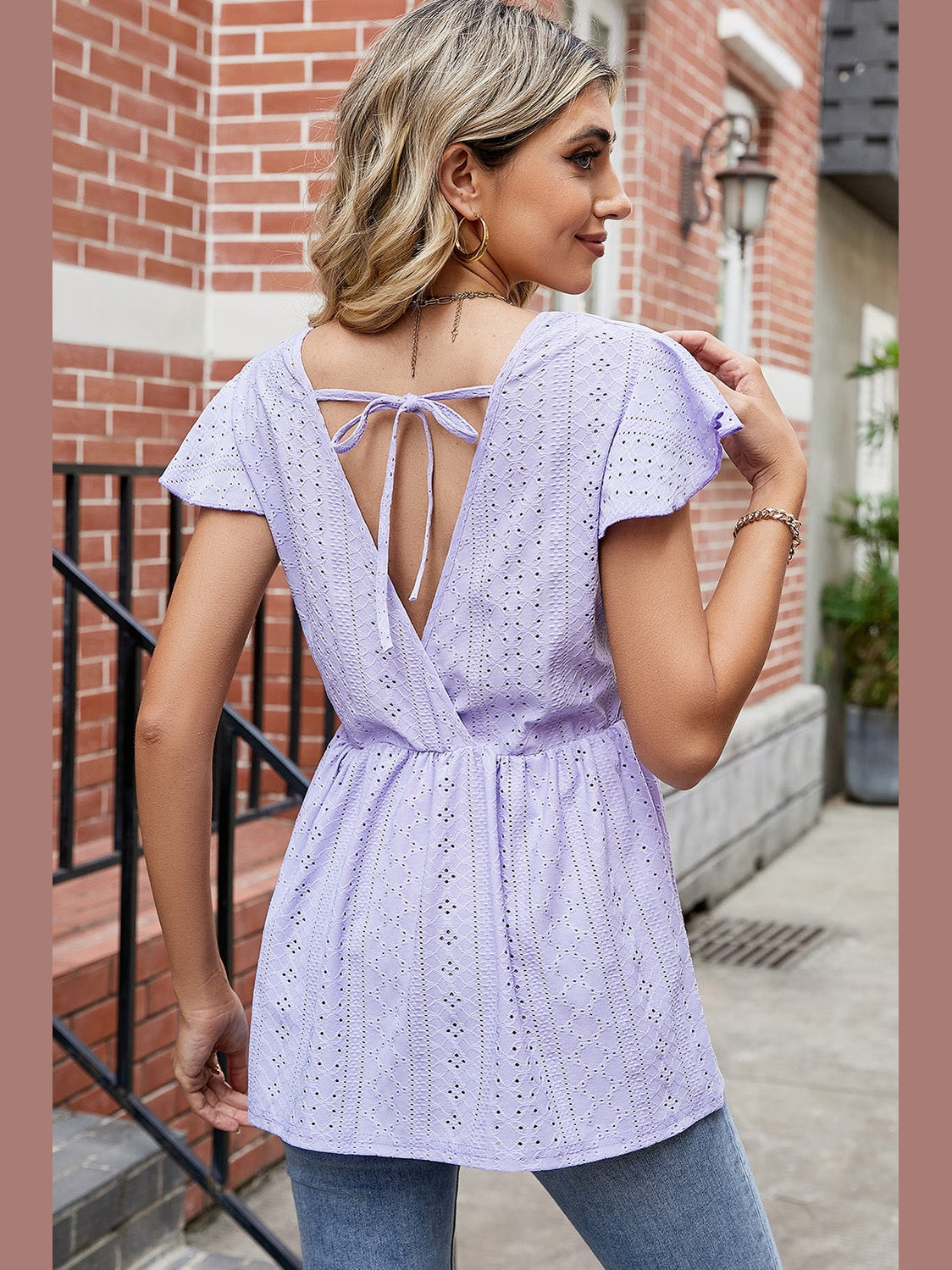 Tied Ruffled Round Neck Peplum T-Shirt