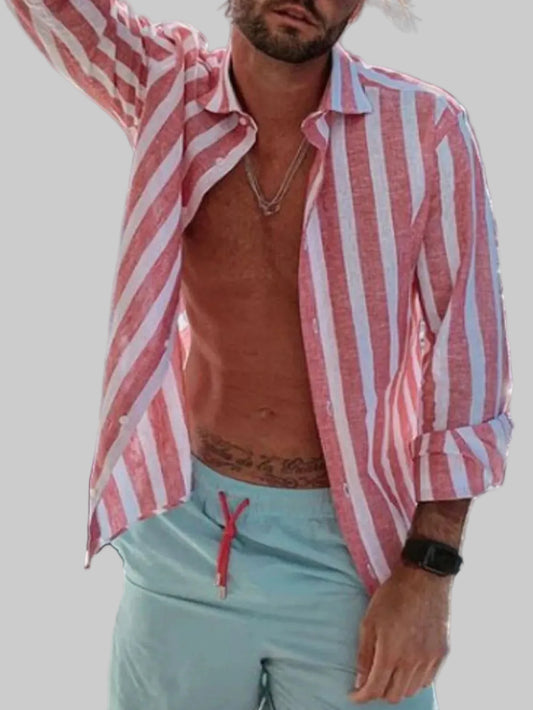 Men's Full Size Casual Striped Long Sleeve Shirt Plus Size nicholesgifts