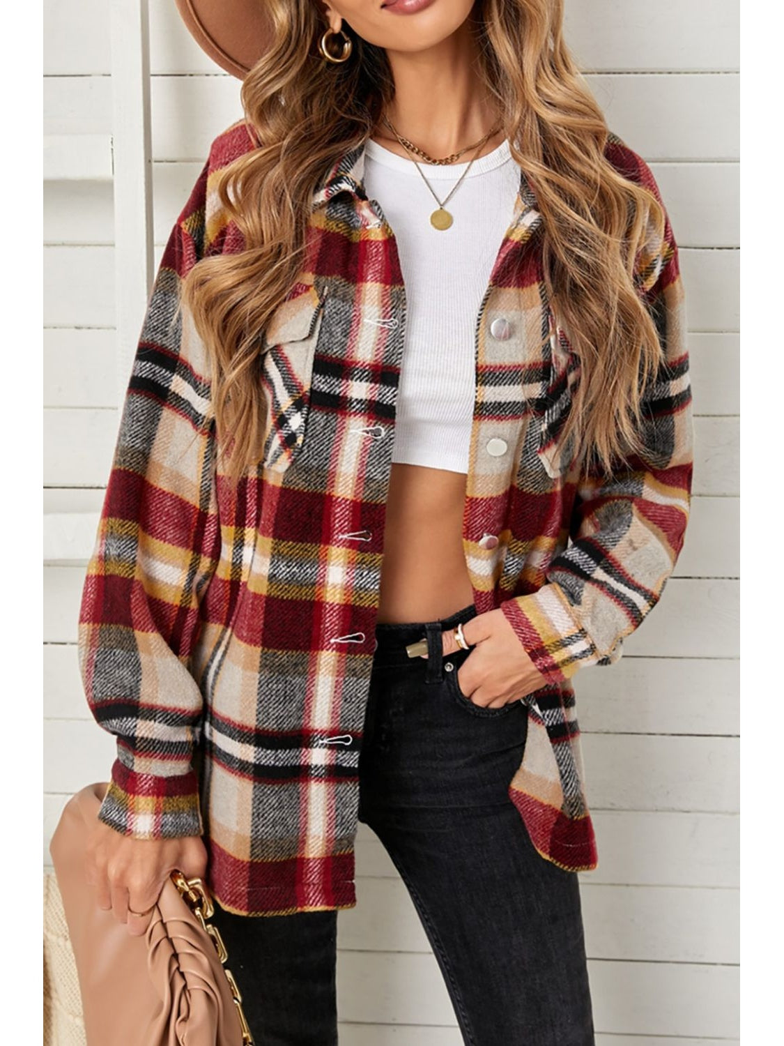 Plaid Pocketed Button Down Shacket NicholesGifts