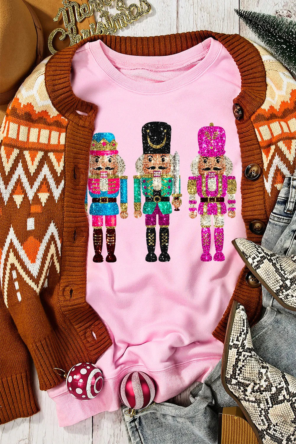 Nutcracker Graphic Round Neck Long Sleeve Sweatshirt NicholesGifts